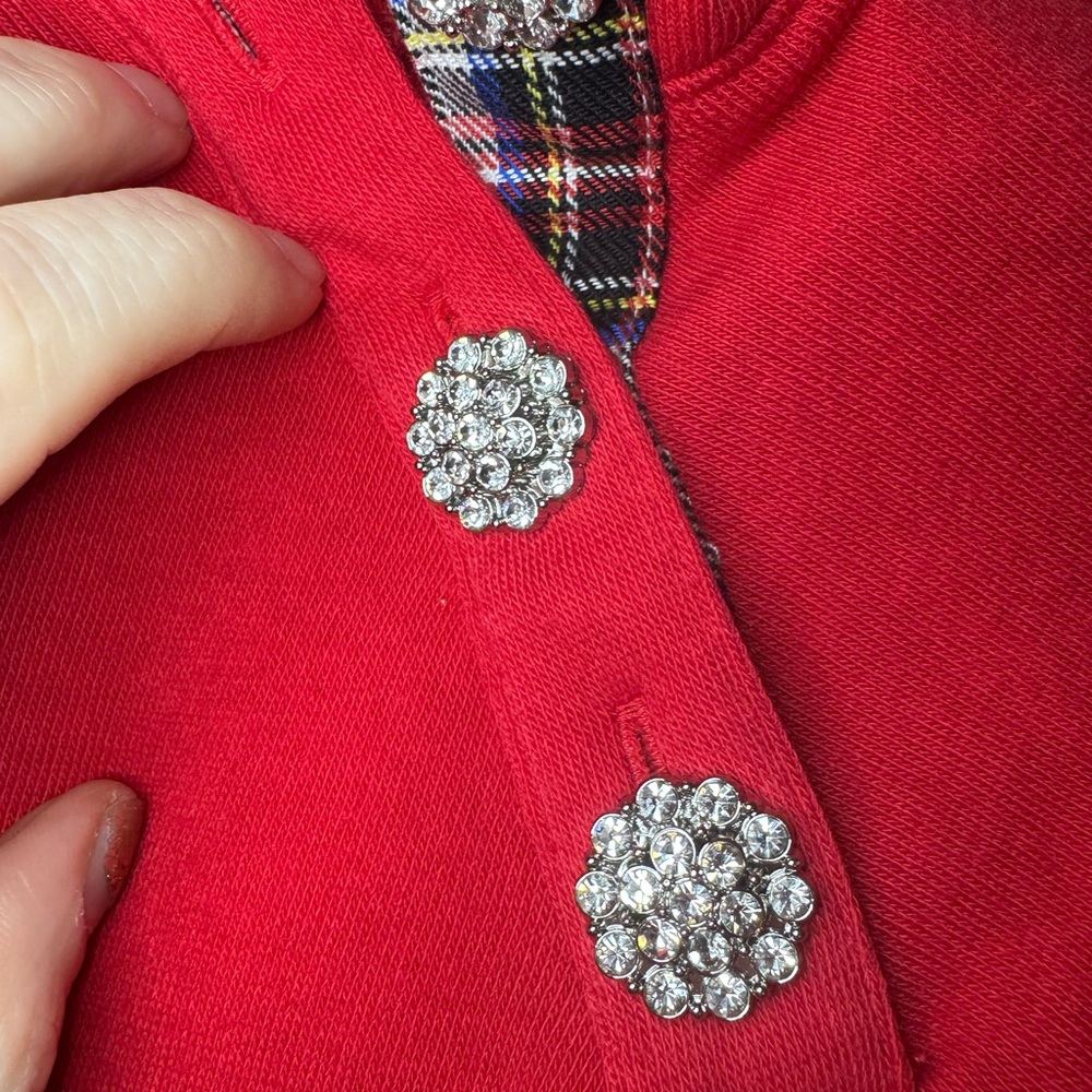 J. Crew factory red jeweled mock neck tartan plaid sweatshirt - Picture 8 of 8